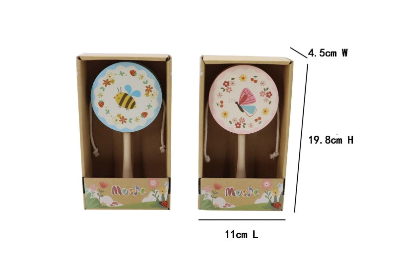 Wooden Bumble Bee & Butterfly Monkey Drum – Natural Wooden Musical Toy for Toddlers & Preschoolers