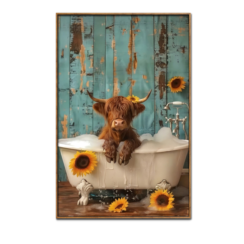 Highlander Bull in Bath Brushed Canvas Print