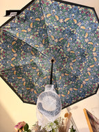 William Morris “Strawberry Thief” Blue Umbrella — Folding Inverted Style with C-Handle