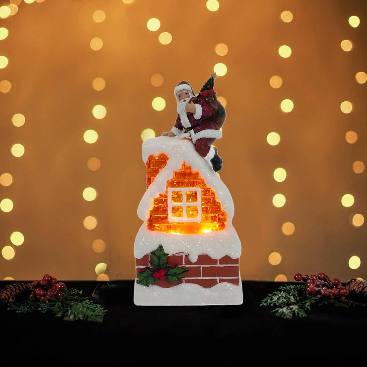 Snowing Petite Chimney with Santa – Mini Christmas Decoration