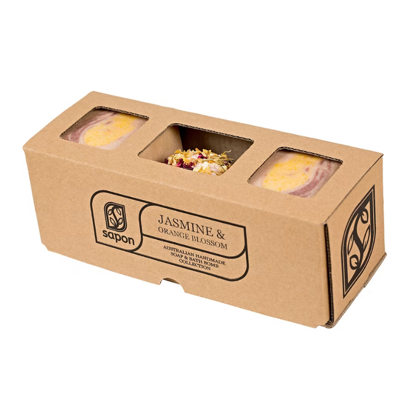 Jasmine & Orange Blossom - Floral Indulgence Set - 2 Soap & 1 Bath Bomb Gift Box