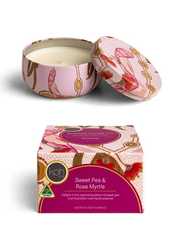 Aboriginal Sweet Pea & Rose Myrtle Scented Candle Tin, 170g