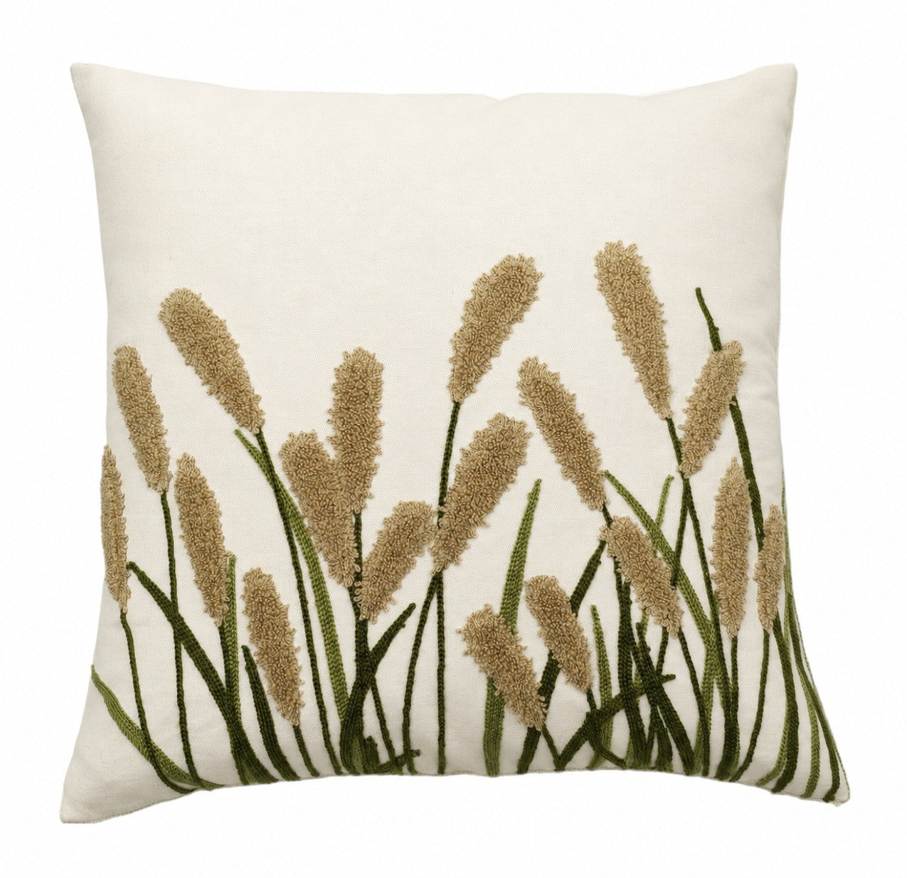 Beige Pampas Grass Cushion – Embroidered Cotton Home Decor