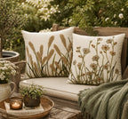 Beige Pampas Grass Cushion – Embroidered Cotton Home Decor