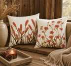 Coral Pink Pampas Grass Cushion – Embroidered Cotton Home Decor
