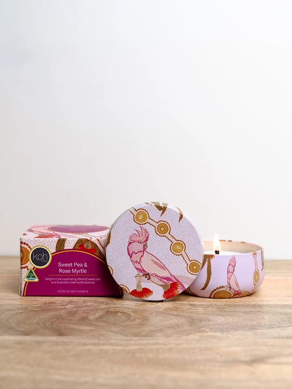 Aboriginal Sweet Pea & Rose Myrtle Scented Candle Tin, 170g