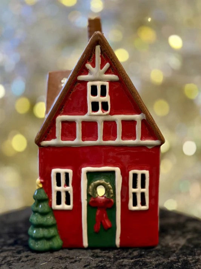 Xmas Red House Ceramic Tealight