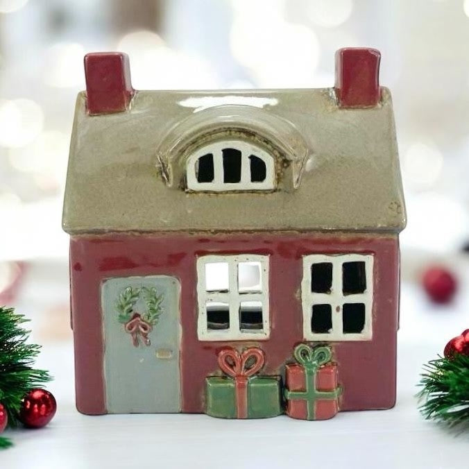 Christmas House & Presents Ceramic Tealight Holder
