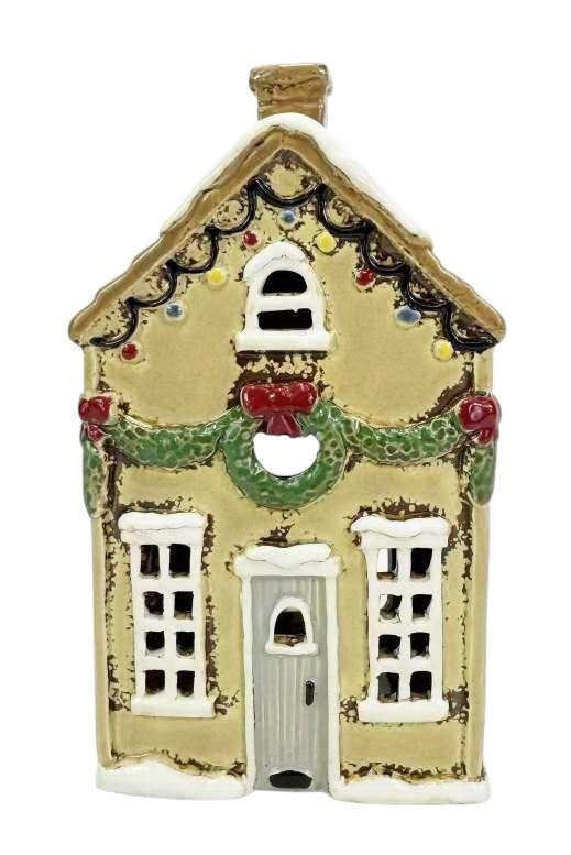 Yellow Christmas House Ceramic Tealight Holder
