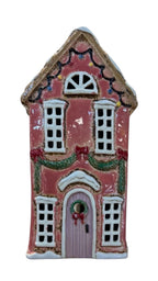 Pink Christmas House Ceramic Tealight Holder