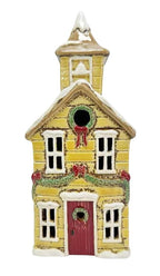 Yellow Christmas Church Ceramic Tealight Holder