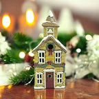 Yellow Christmas Church Ceramic Tealight Holder