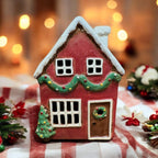 Christmas House with Garland Ceramic Tealight Holder