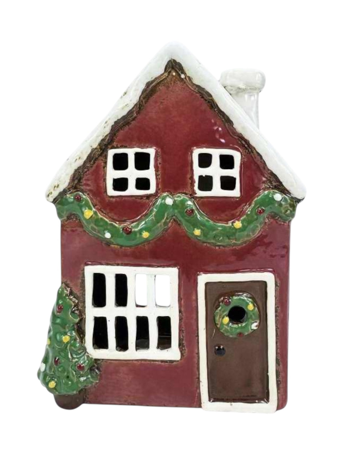 Christmas House with Garland Ceramic Tealight Holder