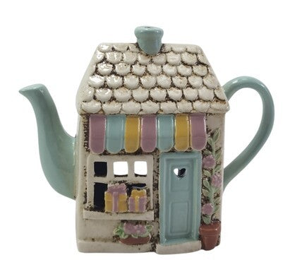 Pastel Teapot House Tealight Holder – Ceramic Home Decor
