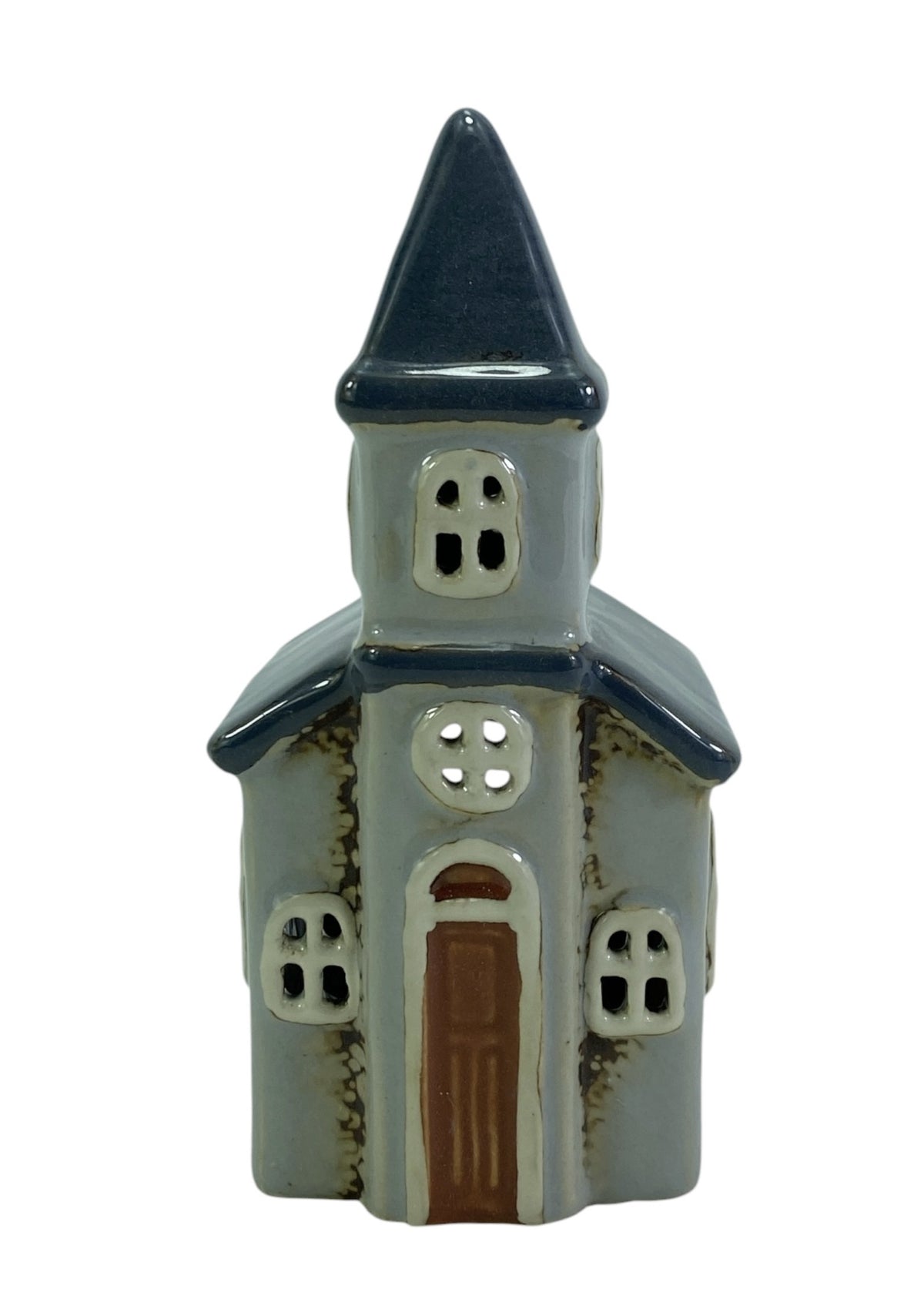 Small Grey Church Tealight Holder – Ceramic Home Decor