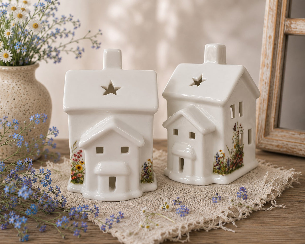 Floral Church Tealight Holder – Ceramic Yellow Rock Home Decor