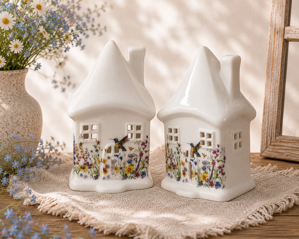 Hummingbird Tealight Holder – Ceramic Yellow Rock Home Decor