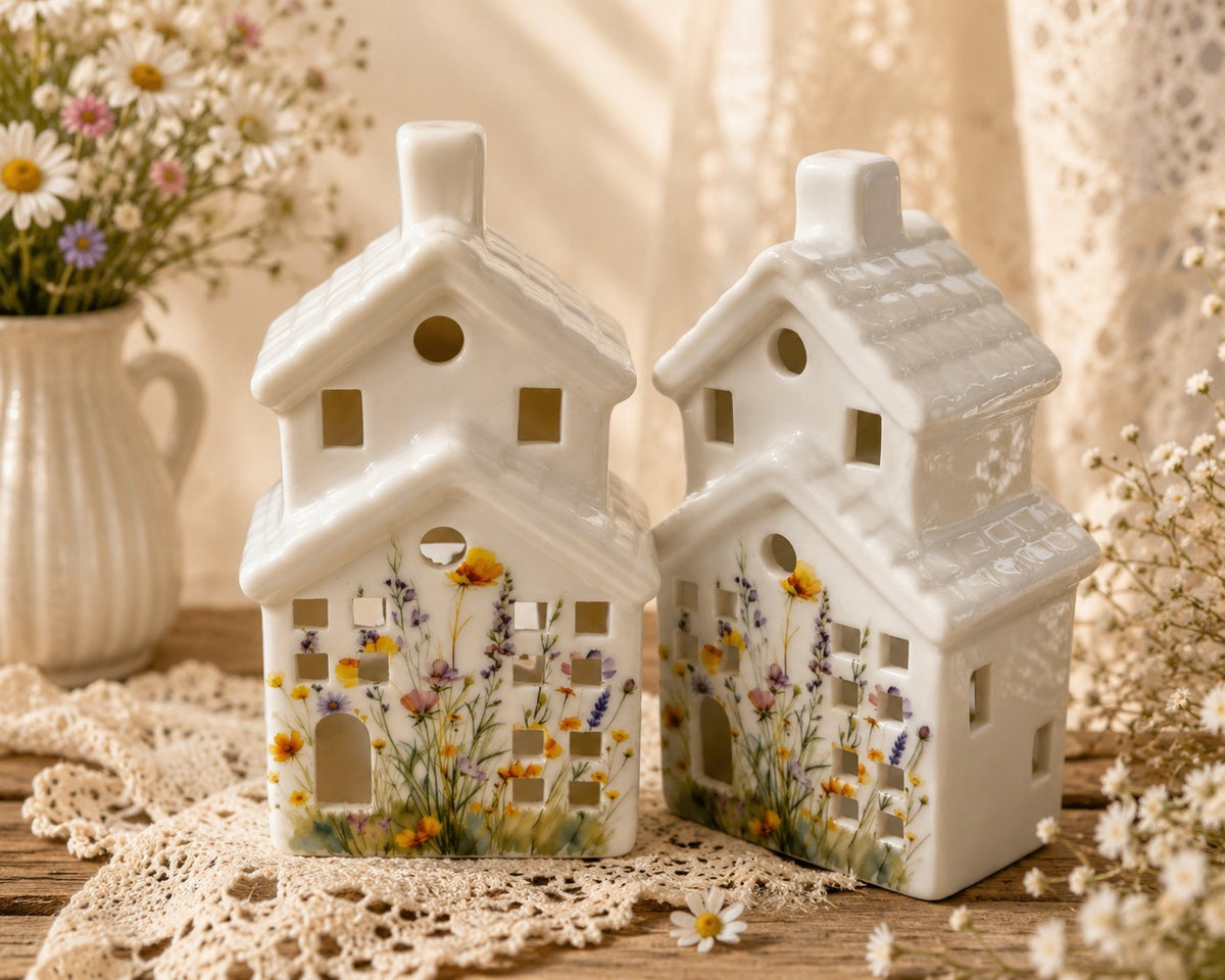 Cottage Garden Tealight Holder – Ceramic Yellow Rock Home Decor