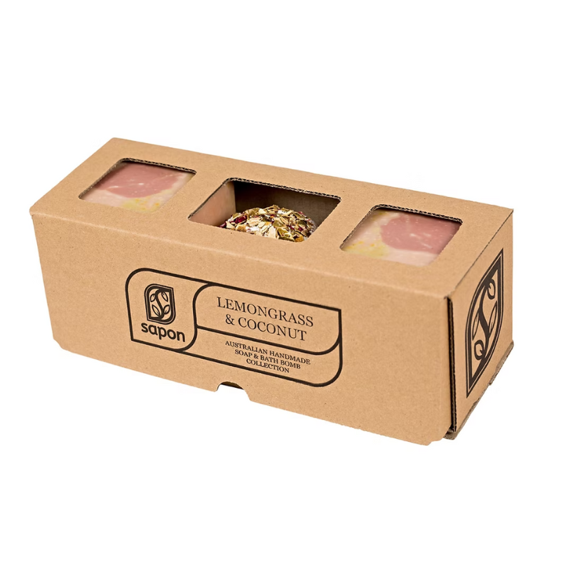 Lemongrass & Coconut Natural Bliss Set - 2 Soap & 1 Bath Bomb Gift Box