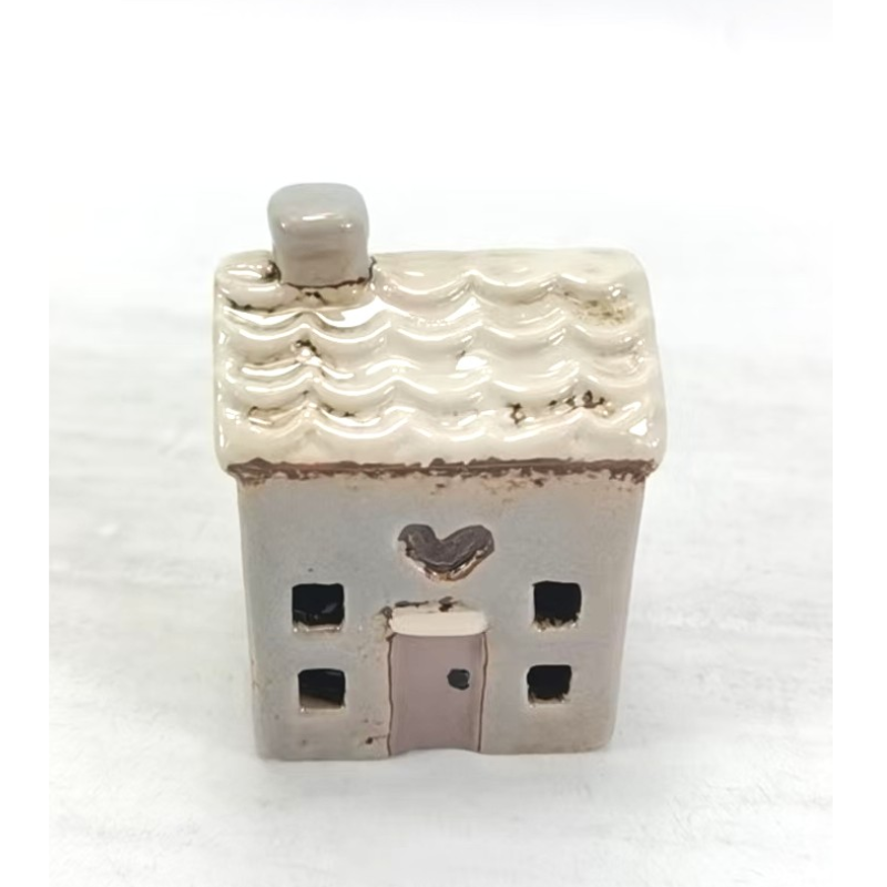 Little Beige House Tealight Holder – Ceramic Cottage Lantern