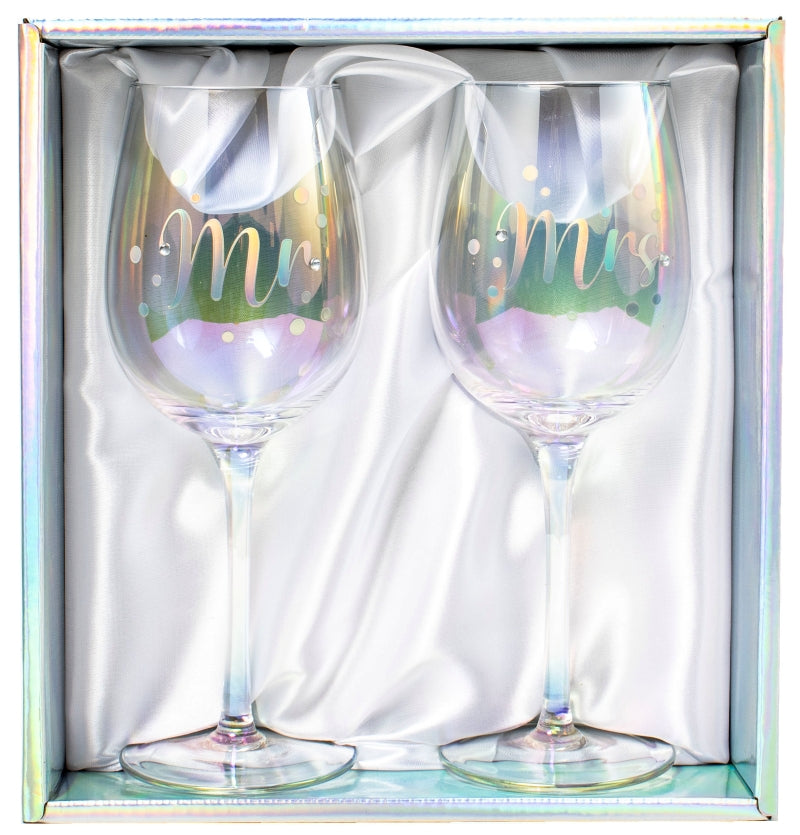 Mr & Mrs Holographic Wine Glass Set – 2-Piece Iridescent Celebration Gift