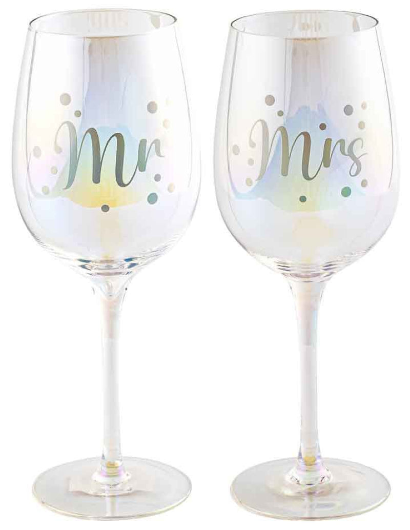 Mr & Mrs Holographic Wine Glass Set – 2-Piece Iridescent Celebration Gift