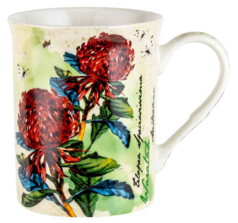 Waratah Australiana Mug – Fine China | Iconic Native Floral Coffee/Cocoa Cup