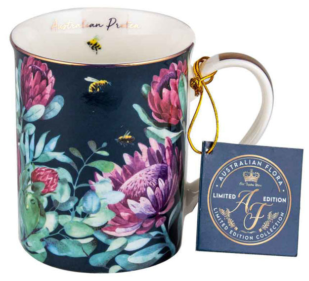 Australian Flora Protea Mug – 360 mL Bone‑China Coffee Cup