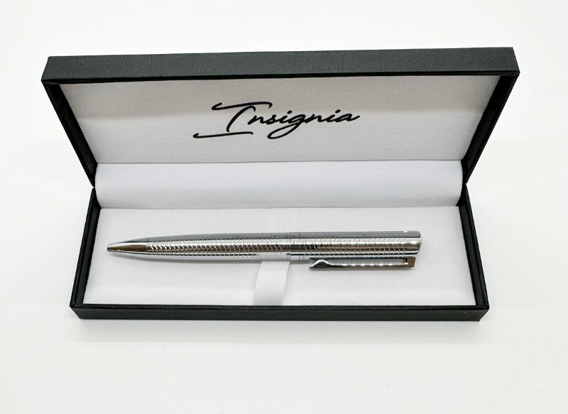 Insignia Pen – Silver Etched Metal Ballpoint Pen