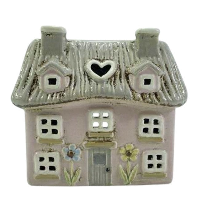 Pink Thatched Cottage Ceramic Tealight Holder