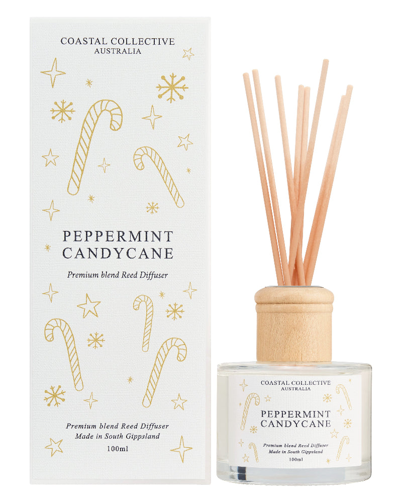 Peppermint Candycane 100 mL Reed Diffuser | Cool Peppermint Mint & Festive Fresh Scent