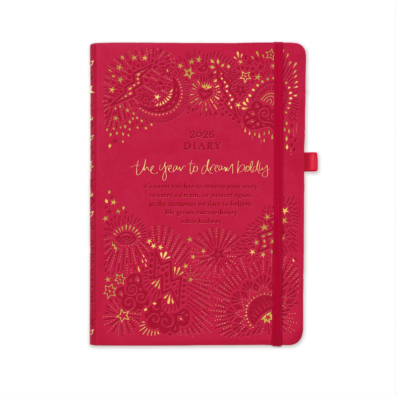 Intrinsic 2026 Diary Planner + Journal — Radiant Ruby Red (“Year to Dream Boldly”)