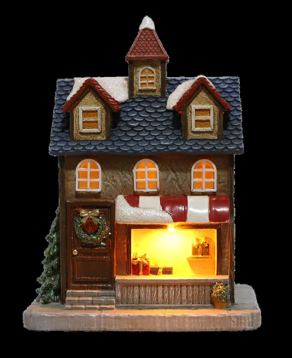 Resin Light-Up Christmas Village House with General Store