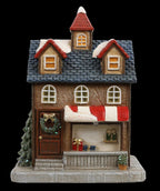 Resin Light-Up Christmas Village House with General Store