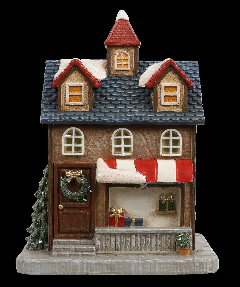 Resin Light-Up Christmas Village House with General Store