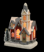 Resin Light-Up Christmas Village House with Church