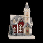 Resin Light-Up Christmas Village House with Church