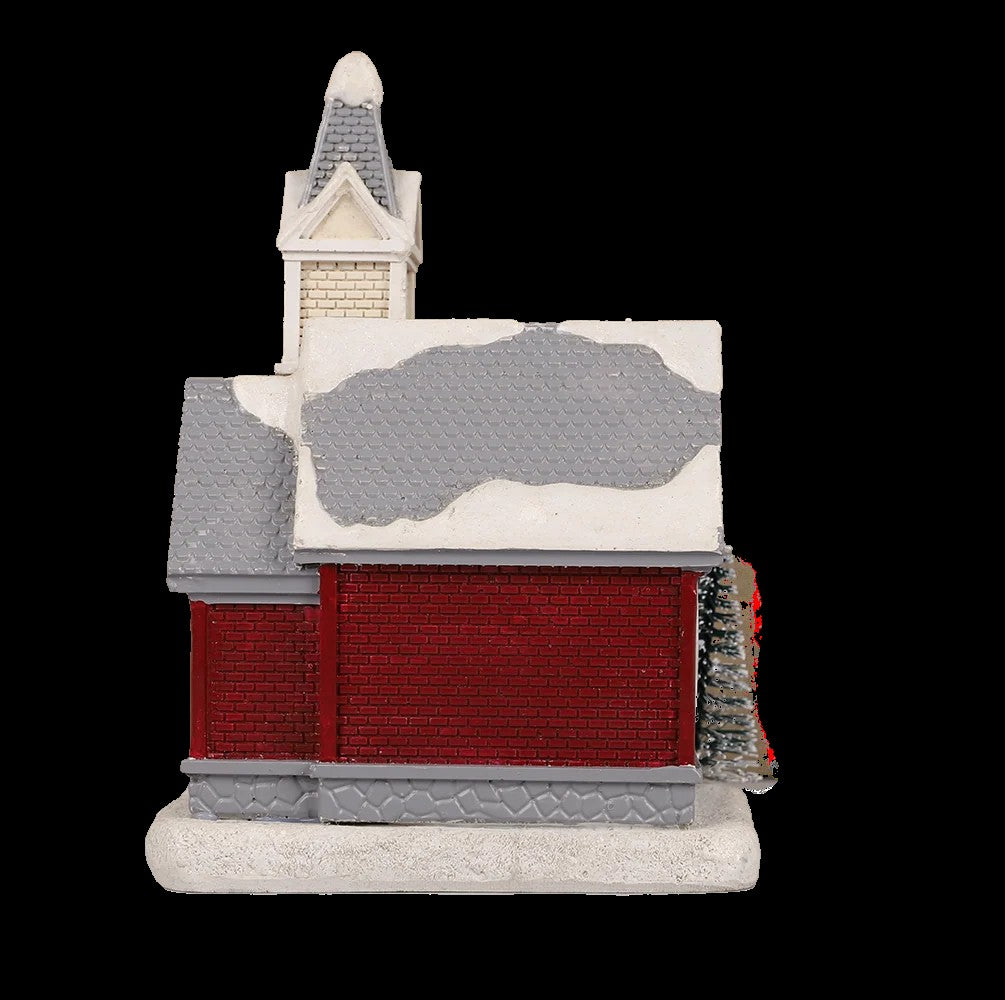 Resin Light-Up Christmas Village House with Church