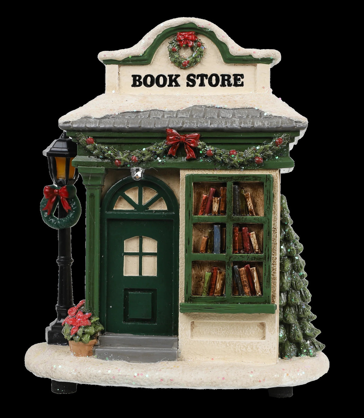Resin Light-Up Christmas Village House with Book Store