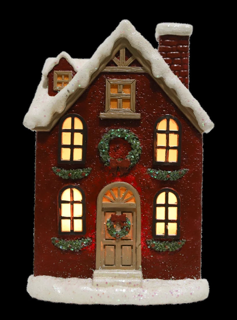 Resin Light-Up Christmas Village Brick House