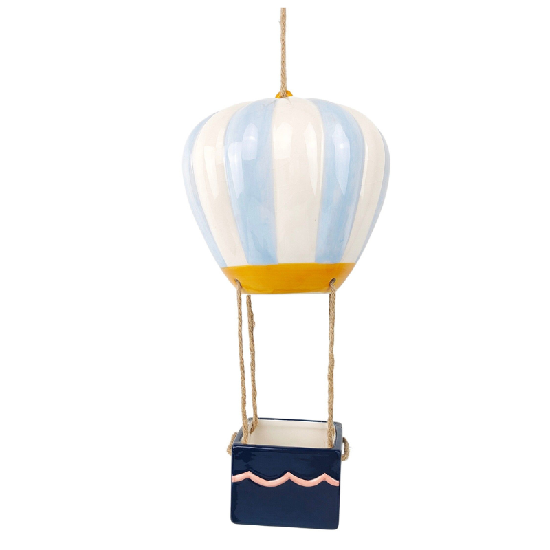 Retro Hot Air Balloon Hanging Planter – Blue | Vintage-Inspired Ceramic Planter 11 cm
