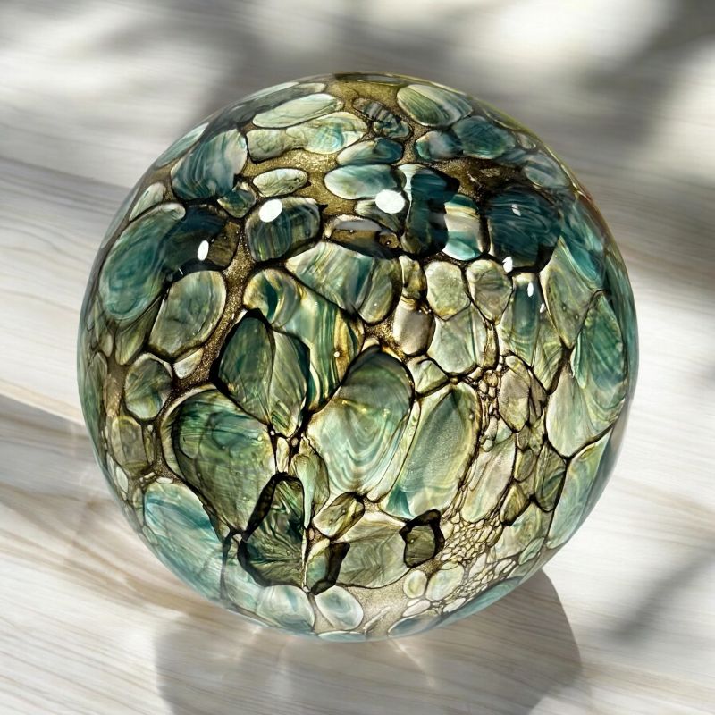 Rocky Green Glass Light Ball – Large (≈ 28.5 cm) | Sculptural Decorative Ornament / Lamp Accent