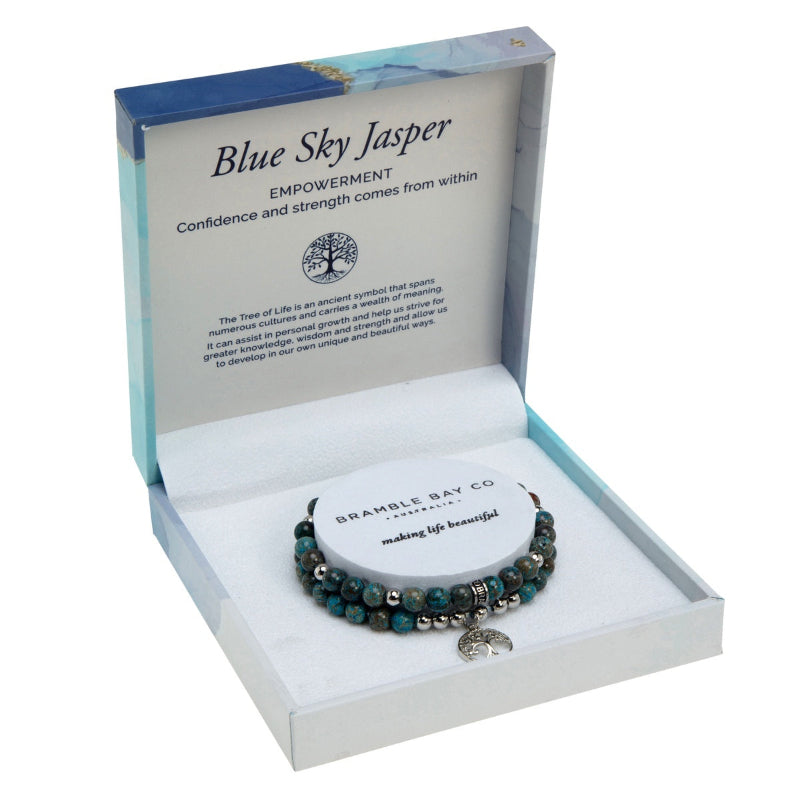Blue Sky Jasper Tree of Life Duo Bracelet Set