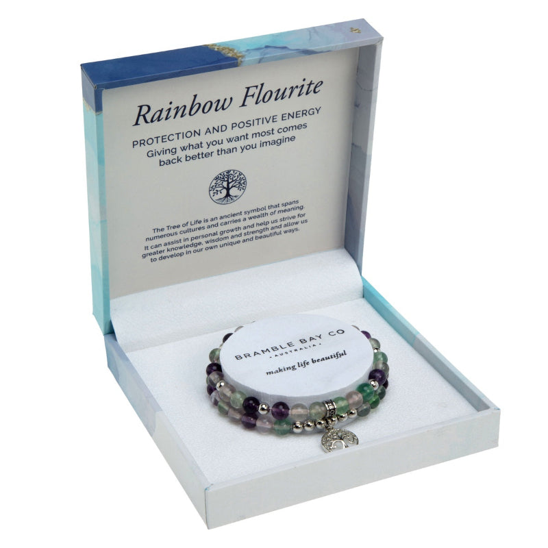 Rainbow Fluorite Tree of Life Duo Bracelet Set