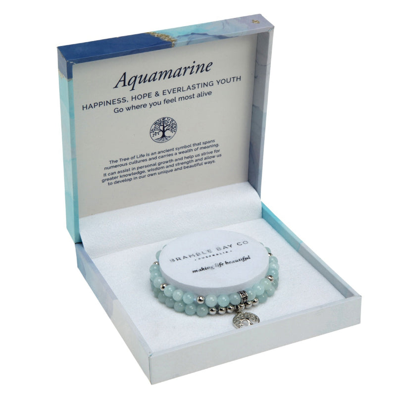 Aquamarine Tree of Life Duo Bracelet Set