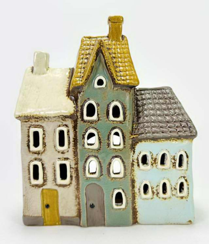 Triple House 2 Tealight Holder – Ceramic Candle Ornament