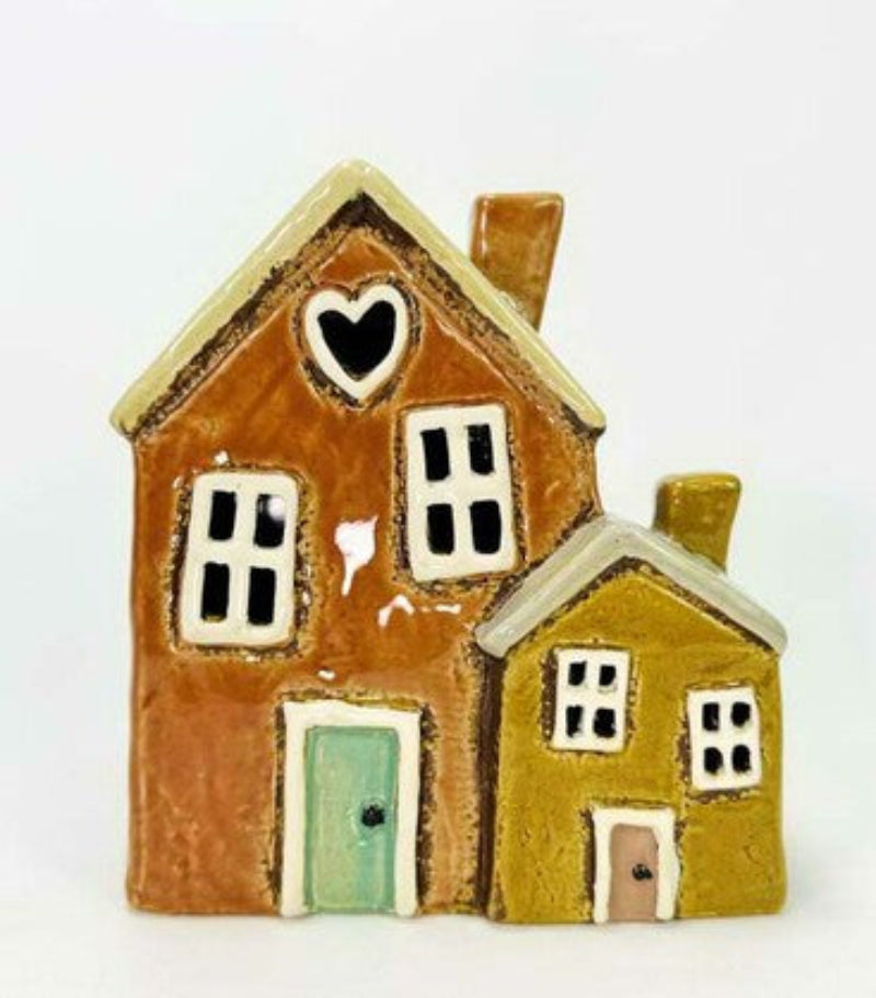 Double Cottage Tealight Holder – Ceramic Candle Lantern