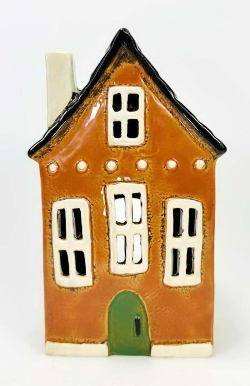 Orange House Tealight Holder – Ceramic Candle Ornament