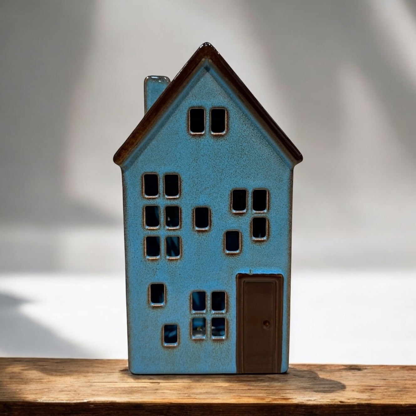 Large Blue House Tealight Holder – Ceramic Candle Ornament